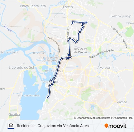 Mapa da linha SN11 RESIDENCIAL GUAJUVIRAS VIA VENÂNCIO AIRES de ônibus