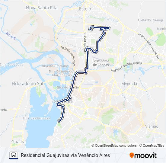 Mapa da linha SN11 RESIDENCIAL GUAJUVIRAS VIA VENÂNCIO AIRES de ônibus