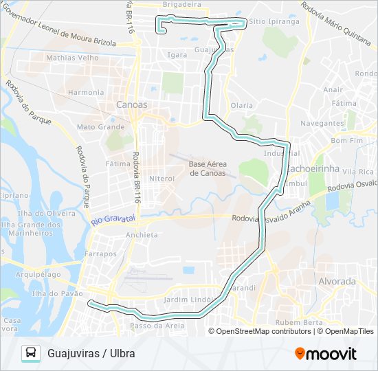 Mapa da linha N139 GUAJUVIRAS / PORTO ALEGRE VIA ASSIS BRASIL de ônibus