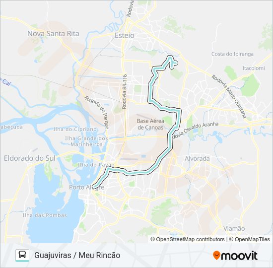 Mapa da linha N139 GUAJUVIRAS / PORTO ALEGRE VIA ASSIS BRASIL de ônibus