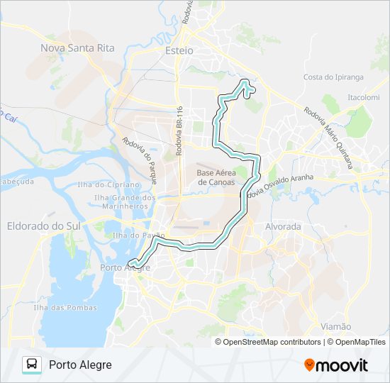 Mapa da linha N139 GUAJUVIRAS / PORTO ALEGRE VIA ASSIS BRASIL de ônibus