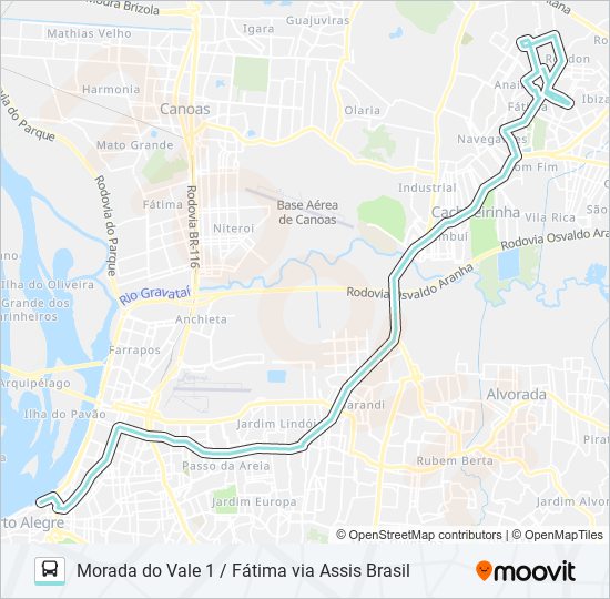 Mapa da linha W509 MORADA DO VALE 1 / FÁTIMA VIA ASSIS BRASIL de ônibus