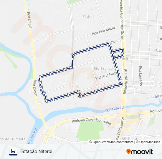T101 INTEGRAÇÃO BOA SAÚDE / RIO BRANCO / MARACANÃ Bus Line Map