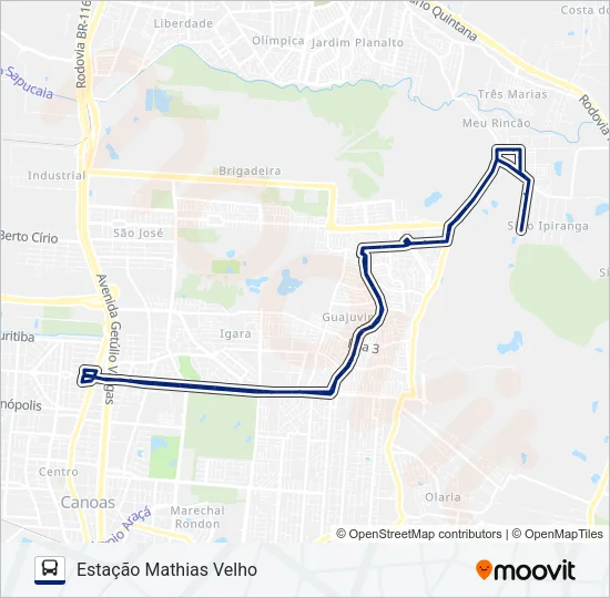T185 INTEGRAÇÃO RESIDENCIAL GUAJUVIRAS / MEU RINCÃO Bus Line Map