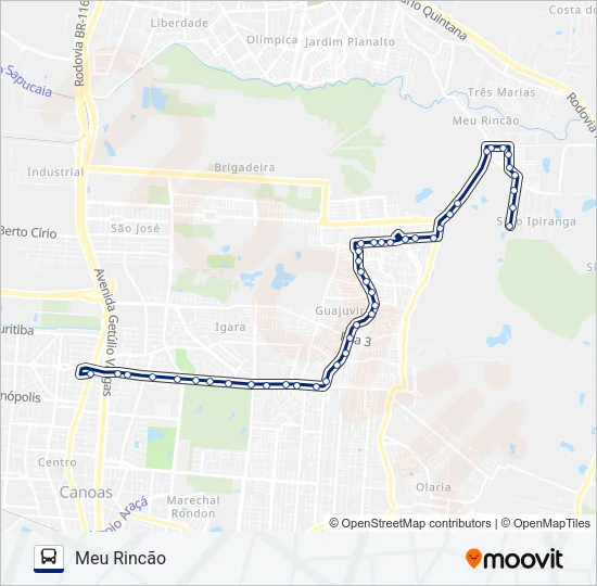 T185 INTEGRAÇÃO RESIDENCIAL GUAJUVIRAS / MEU RINCÃO Bus Line Map