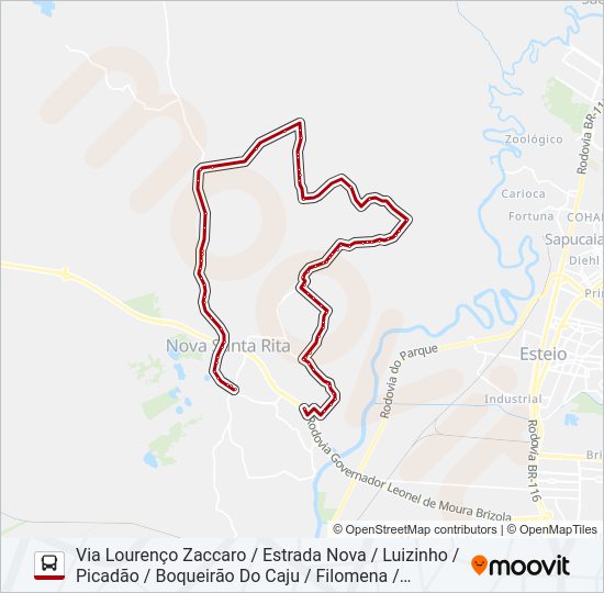 Mapa da linha R55 SANGA FUNDA / PICADÃO de ônibus
