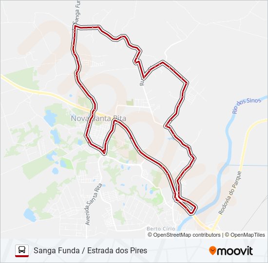 Mapa da linha R54 SANGA FUNDA / ESTRADA DOS PIRES de ônibus