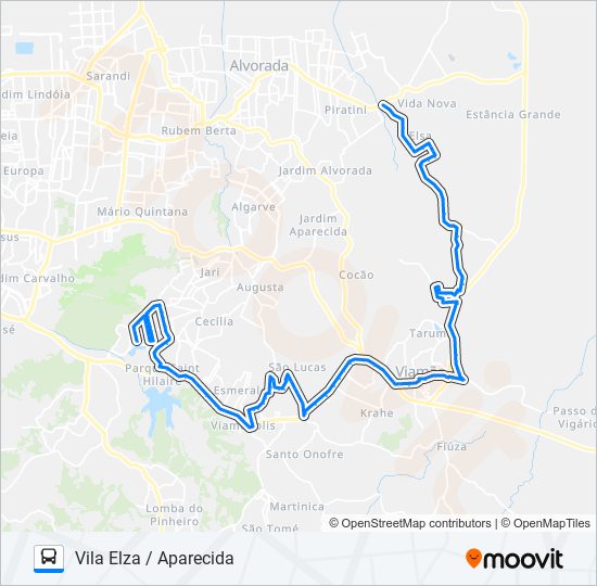 Mapa da linha L164 VILA ELZA / APARECIDA de ônibus