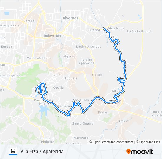 Mapa da linha L167 VILA ELZA / APARECIDA de ônibus