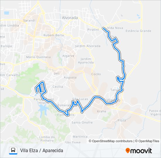 Mapa da linha L167 VILA ELZA / APARECIDA de ônibus