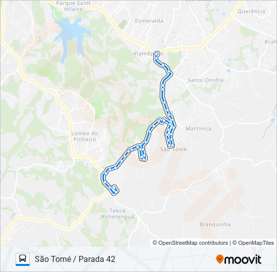 Mapa da linha L203A SÃO TOMÉ / PARADA 42 de ônibus