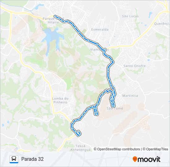 Mapa da linha L207A SÃO TOMÉ / PARADA 32 de ônibus