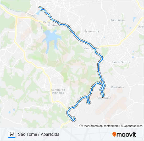 Mapa da linha L208A SÃO TOMÉ / APARECIDA de ônibus