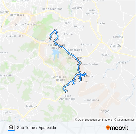 Mapa da linha L208A SÃO TOMÉ / APARECIDA de ônibus