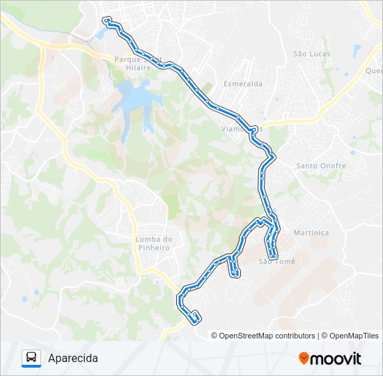 Mapa da linha L208A SÃO TOMÉ / APARECIDA de ônibus
