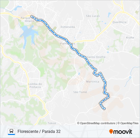 Mapa da linha L215A FLORESCENTE / PARADA 32 de ônibus