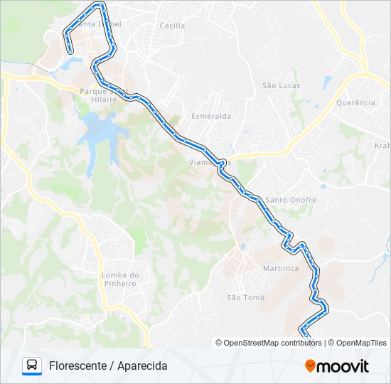 Mapa da linha L215B FLORESCENTE / APARECIDA de ônibus