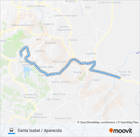 Mapa da linha L114A SANTA ISABEL / APARECIDA de ônibus