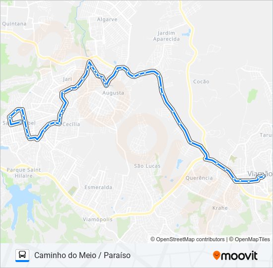 Mapa da linha R120 CAMINHO DO MEIO / PARAÍSO de ônibus