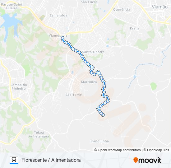 Mapa da linha L213A FLORESCENTE / ALIMENTADORA de ônibus