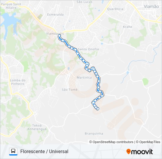 Mapa da linha L213A FLORESCENTE / ALIMENTADORA de ônibus