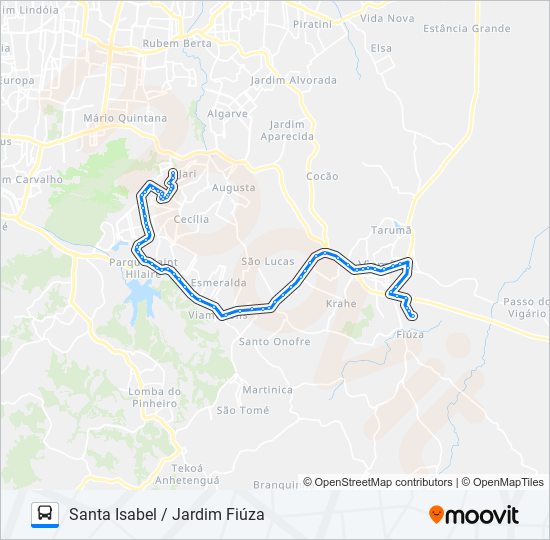 Mapa da linha L110T SANTA ISABEL / JARDIM FIÚZA de ônibus