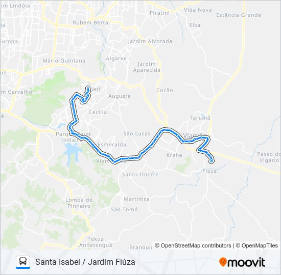 Mapa de L110T SANTA ISABEL / JARDIM FIÚZA de autobús