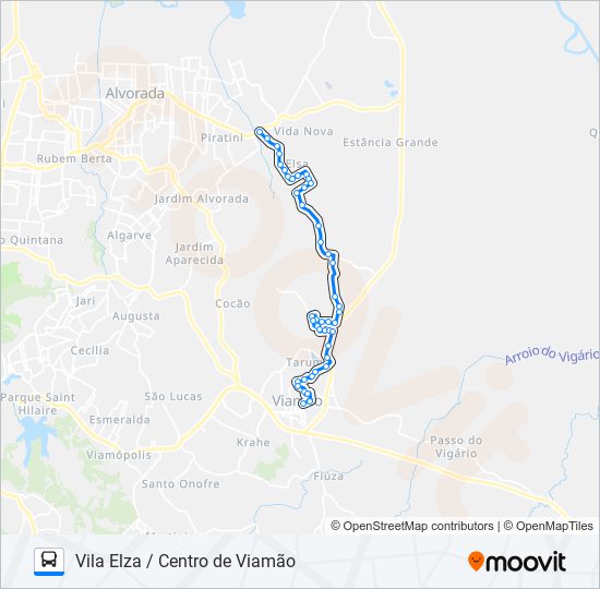 Mapa de L161 VILA ELZA / CENTRO DE VIAMÃO de autobús