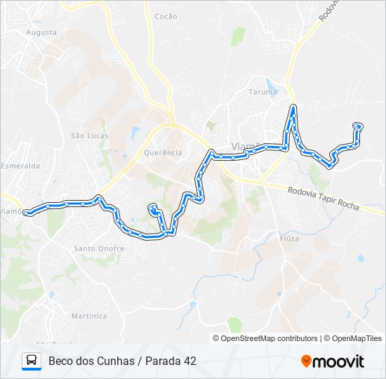 Mapa da linha L230T BECO DOS CUNHAS / PARADA 42 de ônibus