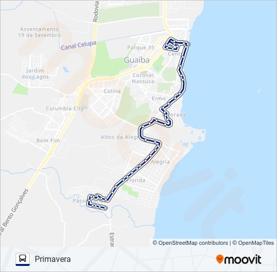 Mapa da linha 621 PRIMAVERA / CENTRO de ônibus
