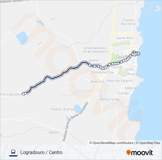 Mapa da linha 514 LOGRADOURO / CENTRO de ônibus