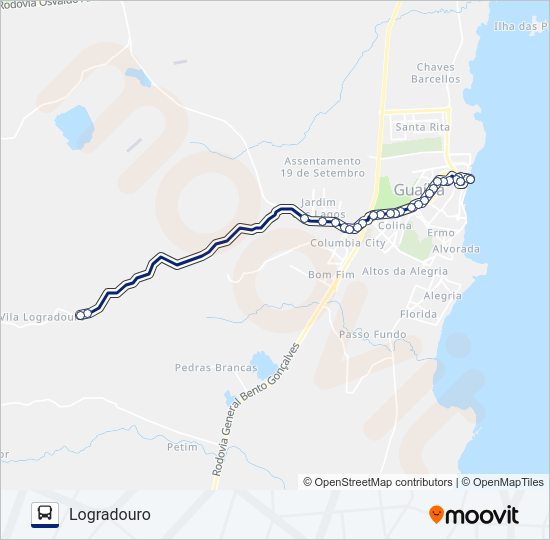 Mapa da linha 514 LOGRADOURO / CENTRO de ônibus