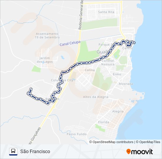 Mapa da linha 522 SÃO FRANCISCO / CENTRO de ônibus