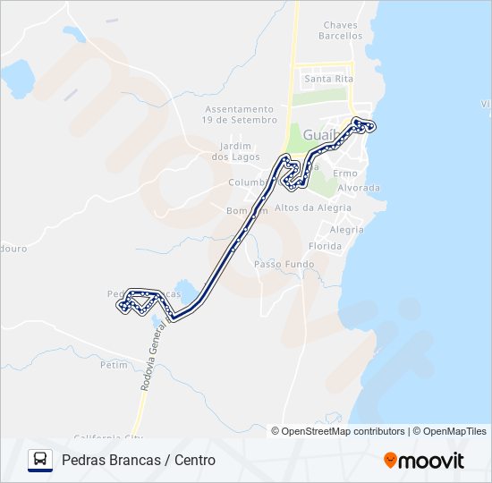 Mapa da linha 501 PEDRAS BRANCAS / CENTRO de ônibus