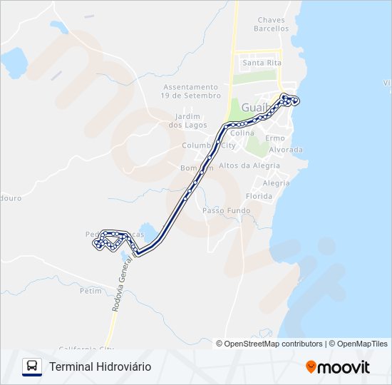 Mapa da linha 501 PEDRAS BRANCAS / CENTRO de ônibus