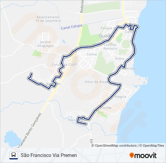 Mapa da linha 651 PRIMAVERA / SÃO FRANCISCO de ônibus