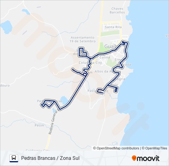 Mapa de 905 PEDRAS BRANCAS / ZONA SUL de autobús