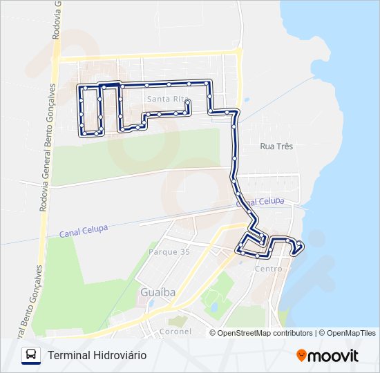 Mapa da linha 302 COHAB SUL / NORTE / CENTRO de ônibus