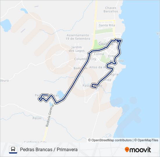 Mapa da linha 561 PEDRAS BRANCAS / PRIMAVERA de ônibus