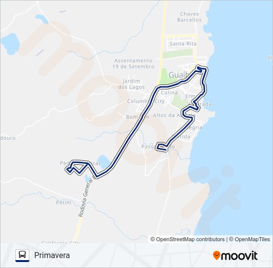 Mapa da linha 561 PEDRAS BRANCAS / PRIMAVERA de ônibus