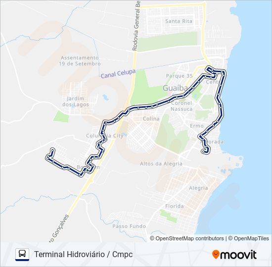 Mapa da linha 524 SÃO FRANCISCO / CENTRO / CMPC de ônibus