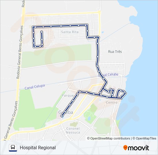 Mapa da linha 304 COHAB NORTE / HOSPITAL REGIONAL de ônibus