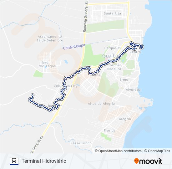 Mapa da linha 523 SÃO FRANCISCO / CENTRO VIA FÁTIMA de ônibus