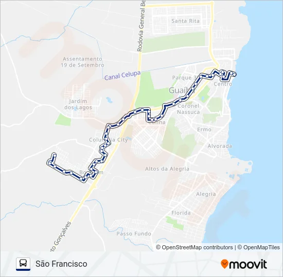 523 SÃO FRANCISCO / CENTRO VIA FÁTIMA Bus Line Map