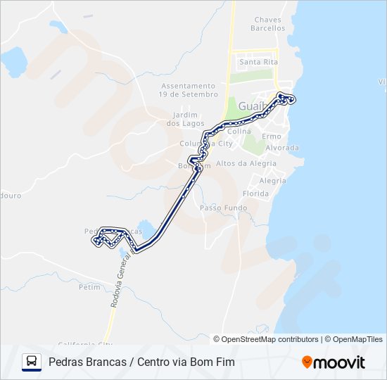 Mapa da linha 503 PEDRAS BRANCAS / CENTRO VIA BOM FIM de ônibus