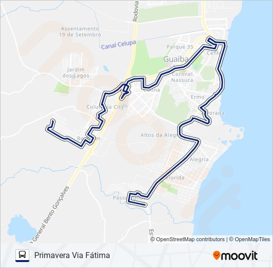 Mapa de 653 PRIMAVERA / SÃO FRANCISCO VIA ULBRA de autobús