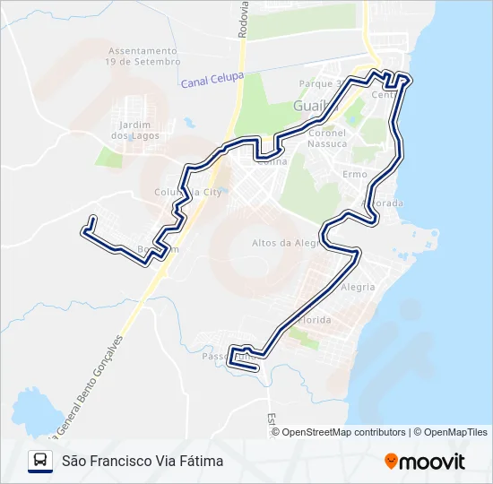 652 PRIMAVERA / SÃO FRANCISCO VIA FÁTIMA Bus Line Map