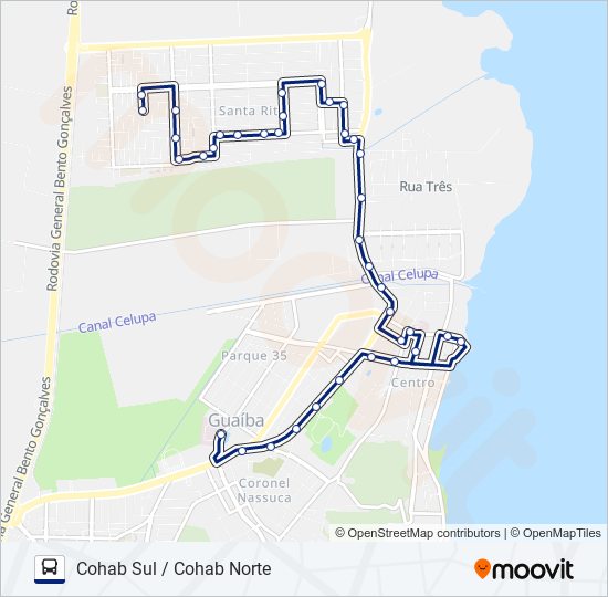 Mapa da linha 305 COHAB SUL / NORTE / HOSPITAL REGIONAL de ônibus