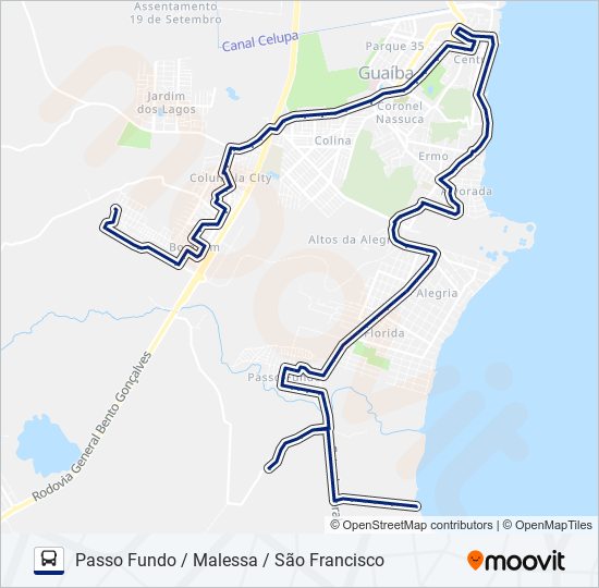 Mapa da linha 655 PASSO FUNDO / MALESSA / SÃO FRANCISCO de ônibus