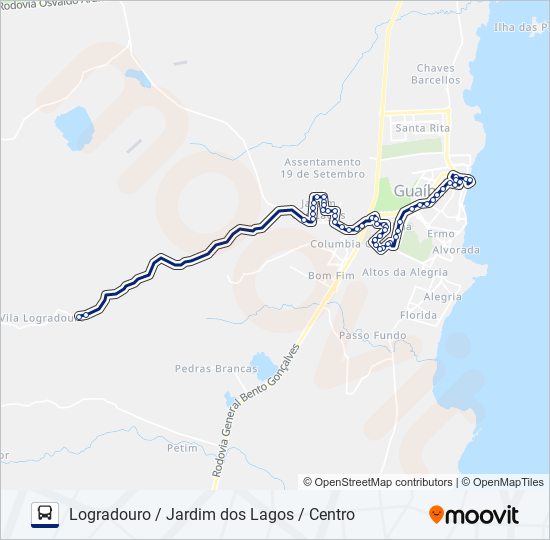 Mapa da linha 515 LOGRADOURO / JARDIM DOS LAGOS / CENTRO de ônibus